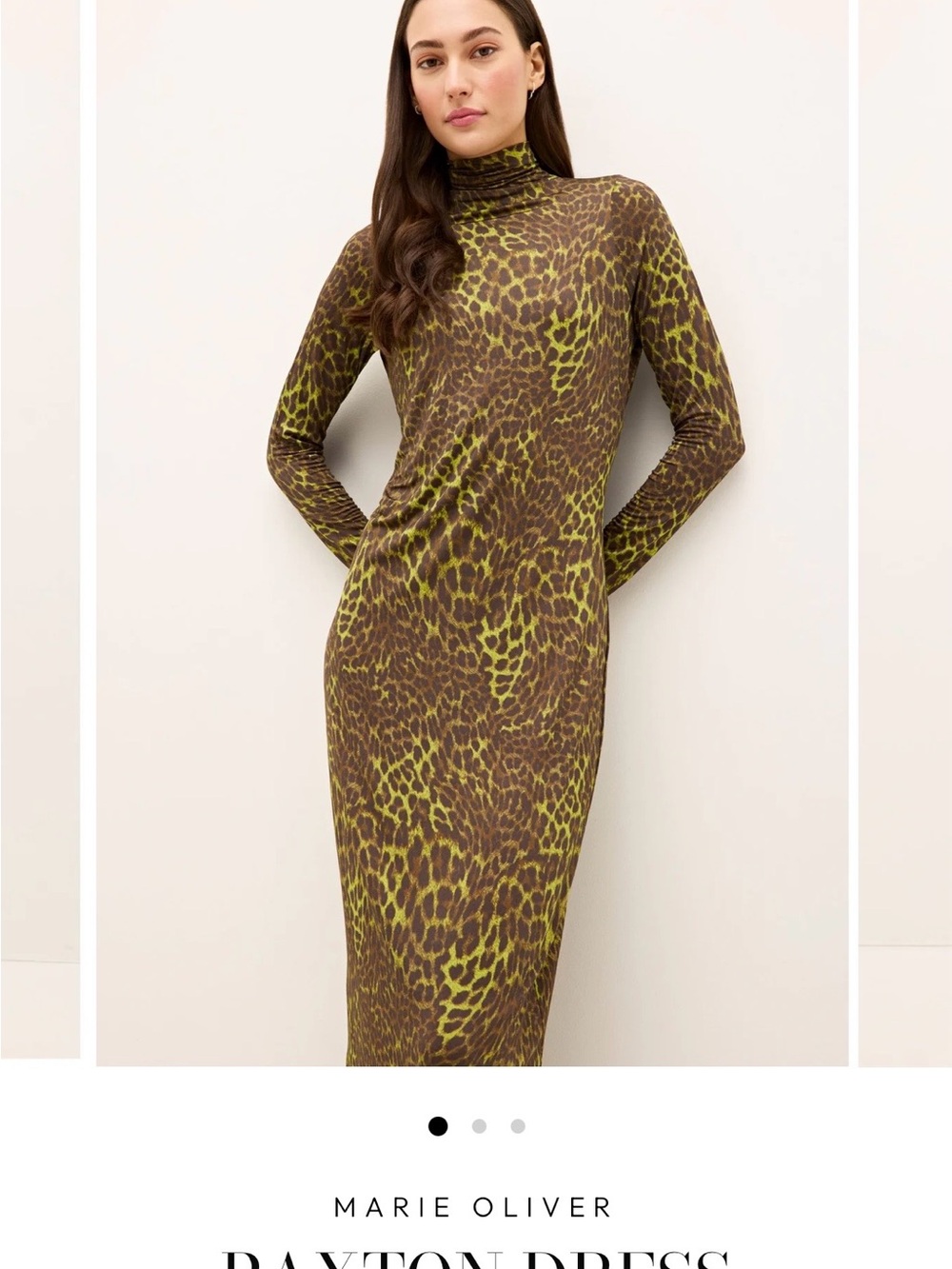 Marie Oliver Green and Brown Leopard-Print Turtleneck Maxi Dress